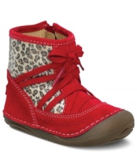 These sassy sequin animal print booties from Stride Rite will have her strutting, or crawling, in style. These sassy sequin animal print booties from Stride Rite will have her strutting, or crawling, in style.