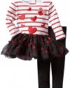 Blueberi Boulevard Baby-girls Newborn Stripe Hearts Knit Set With Mesh Tutu Skirt, Red, 6-9 Months
