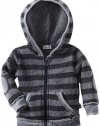 Splendid Littles Baby-Boys Newborn Striped Burnout Fleece Zip-Hoodie, Navy, 18-24