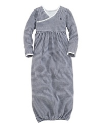 An adorable long-sleeved gown is rendered in soft, striped cotton jersey. An adorable long-sleeved gown is rendered in soft, striped cotton jersey.