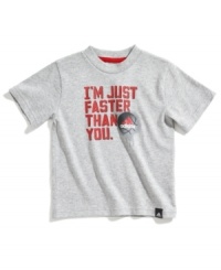 Speed demon. Everyone will know they'll have to try and keep up when he's wearing this tee shirt from adidas. Speed demon. Everyone will know they'll have to try and keep up when he's wearing this tee shirt from adidas.