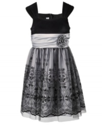 Make those special occasions even more special with this beautiful velvet and glittery dress by Bonnie Jean. Make those special occasions even more special with this beautiful velvet and glittery dress by Bonnie Jean.
