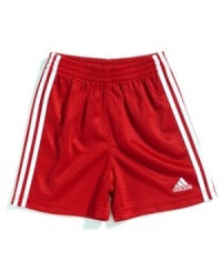 He'll stay comfortable no matter how long his play date is in these mesh shorts from adidas. He'll stay comfortable no matter how long his play date is in these mesh shorts from adidas.