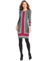 NY Collection makes this sweater dress striking with a sleek colorblocked striped at the center, cuffs and hem.
