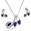 Necklace Earring Set Silver Swarovski Crystals Purple February Ameythst Birthstone Bucasi