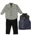 Kenneth Cole Baby-boys Infant Puffy Vest with Shirt and Jean, Navy, 12 Months