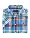 A tried-and-true button-front design in a vibrant madras plaid.