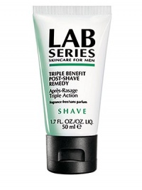 Triple Benefit Post Shave Remedy. Breakthrough gel treatment formula delivers three benefits in one: Helps to relieve and prevent ingrown hairs. Helps soothe and prevent irritation associated with razor bumps. Softens and refines beard hair after only 4 weeks of use, for easier, less frequent shaves. Helps delay the appearance of five o'clock shadow. Absorbs quickly, leaves skin soothed, refreshed and comfortable. 1.7 oz. Triple Benefit Post Shave Remedy. Breakthrough gel treatment formula delivers three benefits in one: Helps to relieve and prevent ingrown hairs. Helps soothe and prevent irritation associated with razor bumps. Softens and refines beard hair after only 4 weeks of use, for easier, less frequent shaves. Helps delay the appearance of five o'clock shadow. Absorbs quickly, leaves skin soothed, refreshed and comfortable. 1.7 oz.