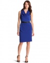 AK Anne Klein Dresses Women's Belted Cowl Neck Sheath Dress, Klein Blue, 10