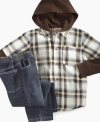 Outdoor play is fun and comfy in this cozy hooded shirt and jeans set from Kids Headquarters.