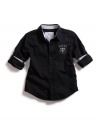 GUESS Kids Boys Shirt with Roll-Up Sleeves, BLACK (2T)