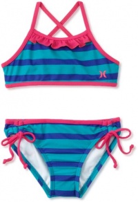 Hurley Girls 2-6X Minnow Stripe Sport Bra and Tunnel Swimwear, Teal, 6x Hurley Girls 2-6X Minnow Stripe Sport Bra and Tunnel Swimwear, Teal, 6x