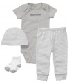 Show that he takes his part in the family seriously with this darling 4-piece bodysuit, pant, hat and socks set from Carter's.