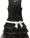 Bonnie Jean Girls 7-16 3 Tier Mesh Dress with Satin Sash, Dot, 8