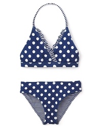 Stripes add high-contrast cuteness to the punchy polka dots on this swim set from Aqua. The bottoms reverse to stripes so she can mix it up. Stripes add high-contrast cuteness to the punchy polka dots on this swim set from Aqua. The bottoms reverse to stripes so she can mix it up.