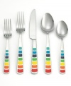 Get a handle on casual dining with this cheerful Fiesta flatware set. Vibrant panels in every color of the rainbow lend even leftovers an air of celebration.