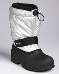 With a toggle top closure and logo velcro tab at the ankle, this cute winter boot is a cinch to strap on and hit the sledding slopes. With a toggle top closure and logo velcro tab at the ankle, this cute winter boot is a cinch to strap on and hit the sledding slopes.