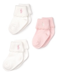 Ralph Lauren Childrenswear Infant Girls' Layette 3 Pack Scallop Trim Socks - Sizes 0-6 Months Ralph Lauren Childrenswear Infant Girls' Layette 3 Pack Scallop Trim Socks - Sizes 0-6 Months