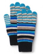 Soft, striped gloves add a touch of color to your wintry ensemble.