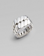 A bold signet style crafted with in gleaming sterling silver with curb chain detail. About ¾ diam. Imported