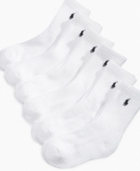 Ralph Lauren's signature quality and comfort in a six pack of affordable cotton socks. Ralph Lauren's signature quality and comfort in a six pack of affordable cotton socks.