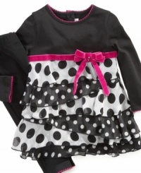 She'll be adorably chic in this dot tier ruffle tunic and legging set by Sweet Heart Rose. She'll be adorably chic in this dot tier ruffle tunic and legging set by Sweet Heart Rose.