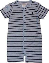 Ralph Lauren Layette Boy's Striped Button Front Shortall (3 Month, Sky Blue)