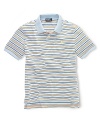 Rendered in lightweight, breathable cotton jersey, this classic polo design features a multicolored striped design for handsome appeal.