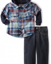 Nannette Baby-boys Infant Bear Flannel 2 Piece Pant Set, Navy, 12 Months