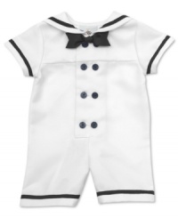 He'll be ready to set sail in this adorable romper by Rare Editions. Includes cute matching hat. He'll be ready to set sail in this adorable romper by Rare Editions. Includes cute matching hat.
