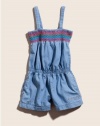 GUESS Kids Girls Rainbow Smocked Chambray Romper, CHAMBRAY (4)