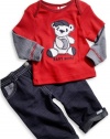 GUESS Kids Boys Baby Bear Long-Sleeve Top and Pants, RED (6/9M)