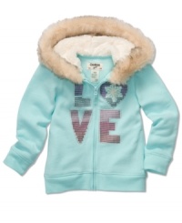 She'll love wrapping up in this cozy hoodie from Osh Kosh, with a faux-fur lining on the hood for comfy and cute style. She'll love wrapping up in this cozy hoodie from Osh Kosh, with a faux-fur lining on the hood for comfy and cute style.