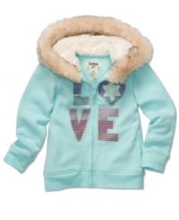 She'll love wrapping up in this cozy hoodie from Osh Kosh, with a faux-fur lining on the hood for comfy and cute style.