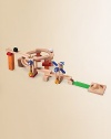 Made entirely from recycled materials, this 44 piece set comes with 3 wooden balls to roll around the tracks. Tracks and blocks can be adjusted straight, curved, sloped and can move right or left. Special accessory included to construct a windmill About 8W X 15¾H X 7¾D About 4lbs. Imported Recommended for ages 4 and up