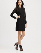 Crafted from vintage-inspired lace, this figure-skimming crewneck has long, semi-sheer sleeves and a convenient back zipper. CrewneckLong, semi-sheer sleevesFully linedAbout 19 from natural waist75% cotton/25% nylonDry cleanMade in USA of imported fabricModel shown is 5'10 (177cm) wearing US size Small.