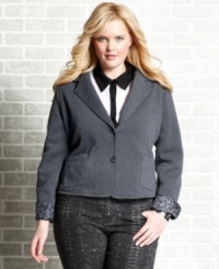Lend instant sophistication to your fall looks with Dollhouse's plus size two-button blazer. Lend instant sophistication to your fall looks with Dollhouse's plus size two-button blazer.