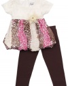 Rare Editions Baby-girls Newborn Mesh Animal Print Legging Set, Ivory/Brown/Fuchsia, 6 Months