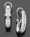 Elegant diamond hoops with timeless style. These hoop earrings feature round-cut diamonds (3/8 ct. t.w.) set in 14k white gold. Approximate drop: 1 inch.
