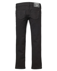 Slim-cut black ponti pants featuring True Religion's signature horseshoe pocket detail are a must-have--dressed up or down. Slim-cut black ponti pants featuring True Religion's signature horseshoe pocket detail are a must-have--dressed up or down.