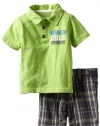 Kenneth Cole Baby-boys Infant Polo Shirt with Plaided Shorts, Green, 12 Months