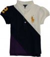 Ralph Lauren Toddler Girl's Diagonal Pieced Ruffle Collar Polo (5, Newport Navy)