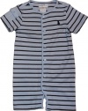 Ralph Lauren Layette Boy's Striped Button Front Shortall (3 Month, Sky Blue)