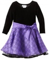 Bonnie Jean Girls 2-6X Stretch Velvet Bodice To Drop Waist Organza Skirt with Glitter, Purple, 4