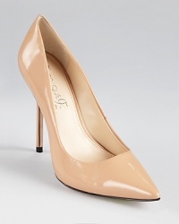 A sharply pointed toe is polished and professional on Boutique 9's patent leather Justine pumps--these slick shoes mean business. A sharply pointed toe is polished and professional on Boutique 9's patent leather Justine pumps--these slick shoes mean business.