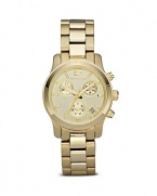 We're loving the way MICHAEL Michael Kors blends polished and brushed goldtones in this elegant sports watch. With 3-eye chronograph display, date window and 3-hand dial.