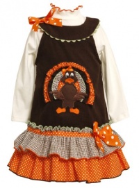 Bonnie Jean Girls 2-6X Turkey Applique Corduroy Jumper Set, Brown, 5 Bonnie Jean Girls 2-6X Turkey Applique Corduroy Jumper Set, Brown, 5