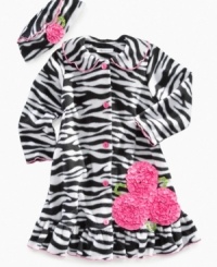 Out and about. She'll look lovely in this fashionable zebra-print coat with matching rosette hat from Bonnie Jean. Out and about. She'll look lovely in this fashionable zebra-print coat with matching rosette hat from Bonnie Jean.