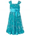 A turquoise-tinged dream with delicate metallic embroidery. She'll dazzle and shine in this elegant dress from Sequin Hearts.