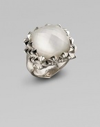Lustrous mother-of-pearl, muted by a faceted clear quartz overlay, is framed by polished studs of sterling silver. Mother of pearl and clear quartz Sterling silver Width, about 1 Imported